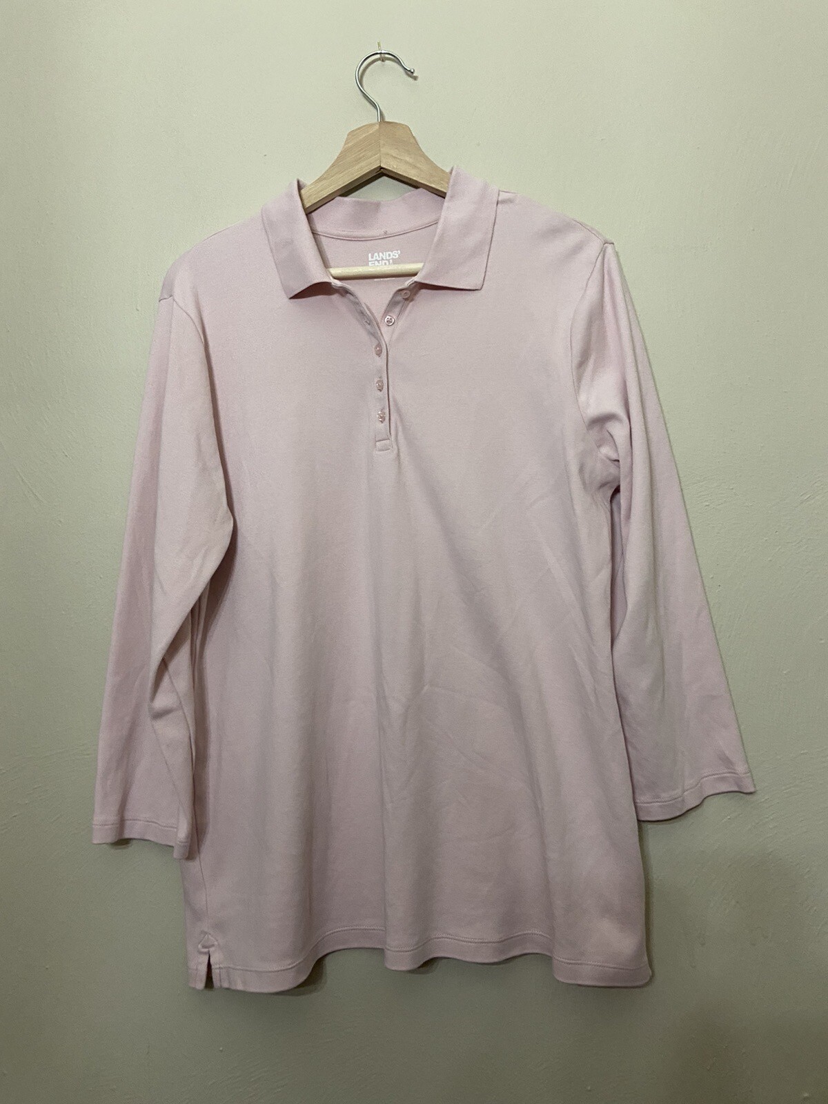 Lands' End Women's Supima Cotton 3/4 Sleeve Polo Shirt Simply Pink size