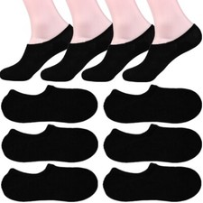 3-12 Pairs Womens Ankle Boat Liner Invisible Solid Black No Show Cotton Socks