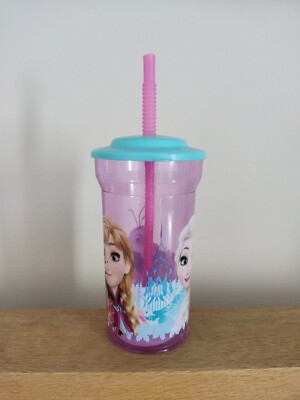 Disney Frozen - Die Eiskönigin Trinkbecher mit Strohhalm u. Deckel Kinder Becher