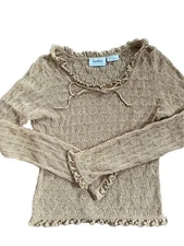 Neiman Marcus Exclusive Silk Knit Sweater Small Beige Ruffles Preppy 