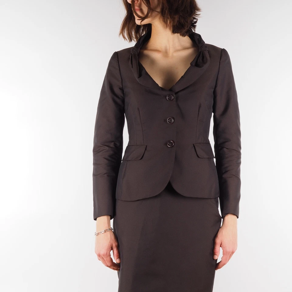 Moschino Barato y Chic De Colección Mujeres Marrón Falda Blazer Chaqueta Conjunto Traje US10 IT44 Foto 2 de 4