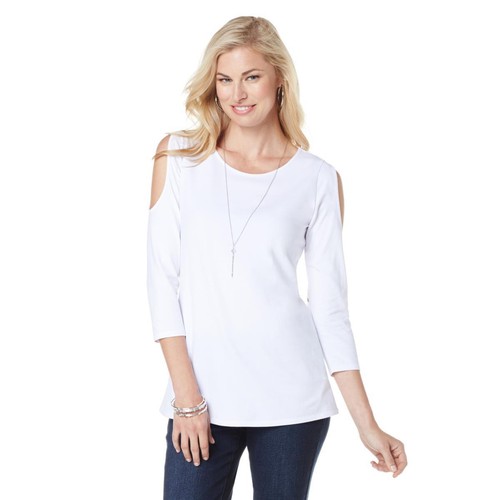 DG2 by Diane Gilman 3/4-Sleeve Cold-Shoulder Tee 411990-J - Picture 3 of 5
