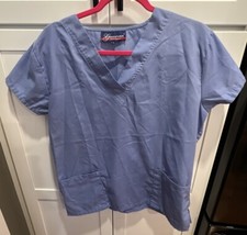 2 Scrub Tops Womens Size SMALL Medical NURSE LT. Blue/Lilac Gr.Town/Am.Standard