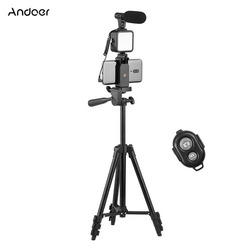 Phone Vlog Video Kit Height Adjust Tripod Phone Holder LED Light Microphone Z2A8 - 第 11/12 張圖片