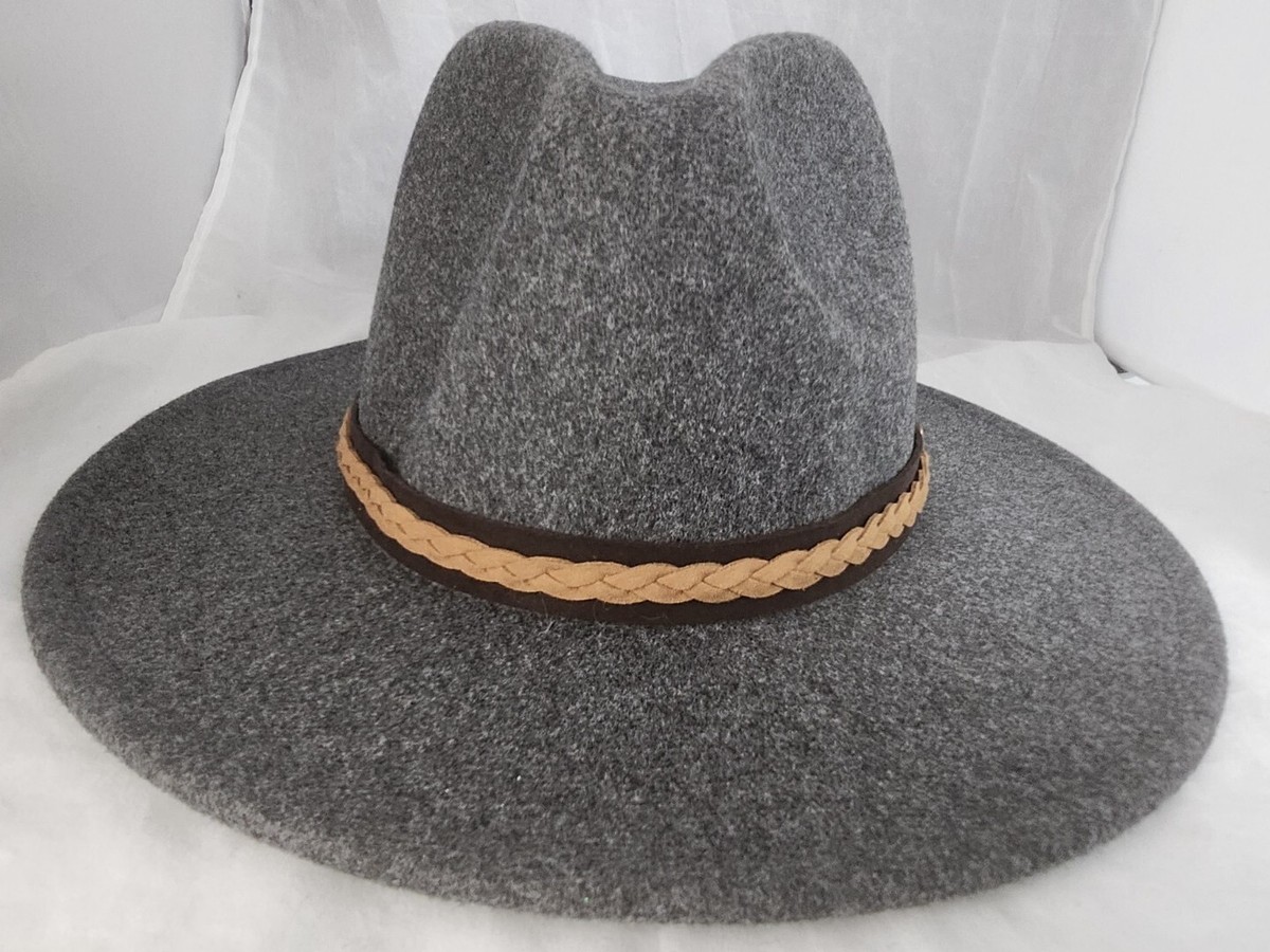 FRYE Felt Tall Crown Fedora Leather Band Hat Size OSFM 
