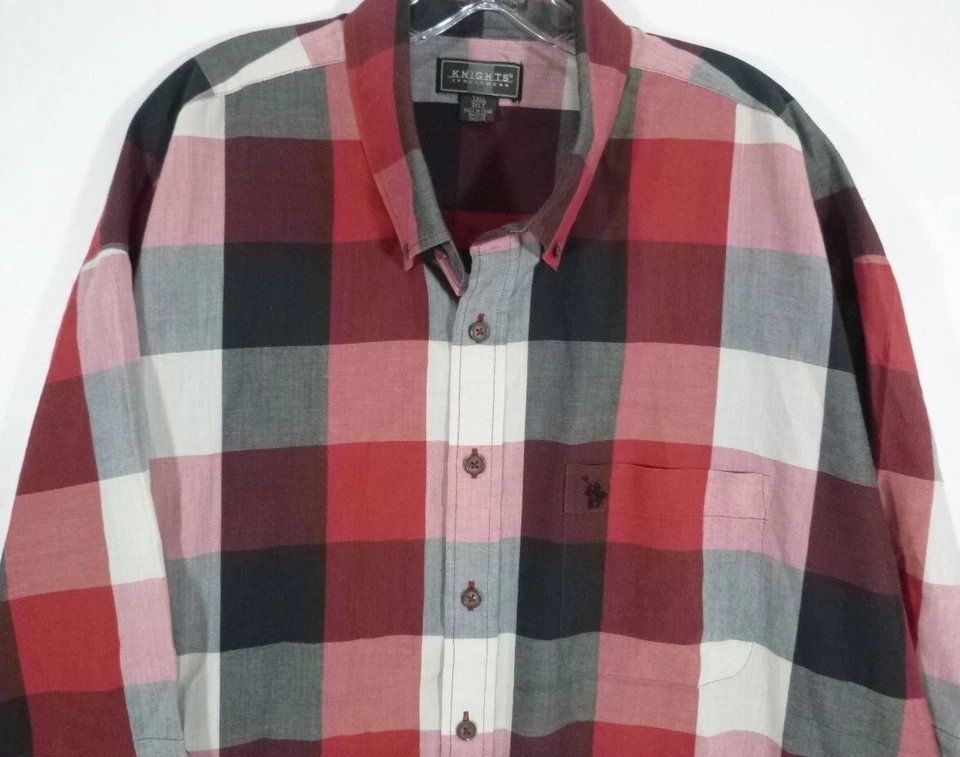 Ropa deportiva Knights-Camisa con botones de manga corta para hombre-3XLT XXXL alta-roja a cuadros Foto 2 de 4