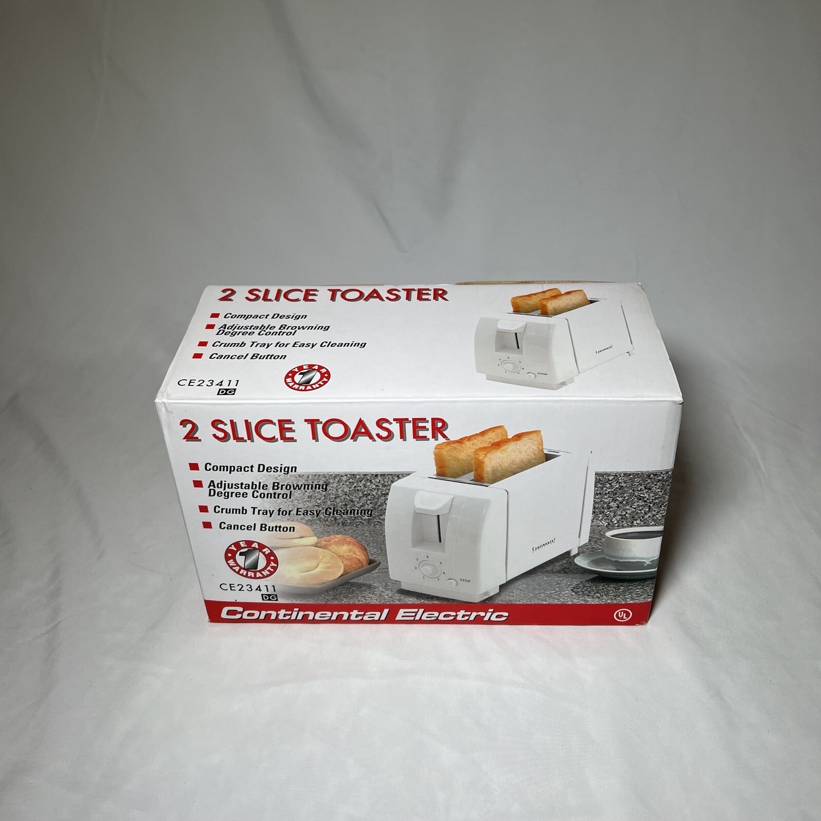 Continental Electric 2Slice Compact Design Toaster, White, CE23411