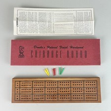 Vintage Drueke's No. 28 Natural Finish Hardwood Cribbage Board  6 Pegs, Box
