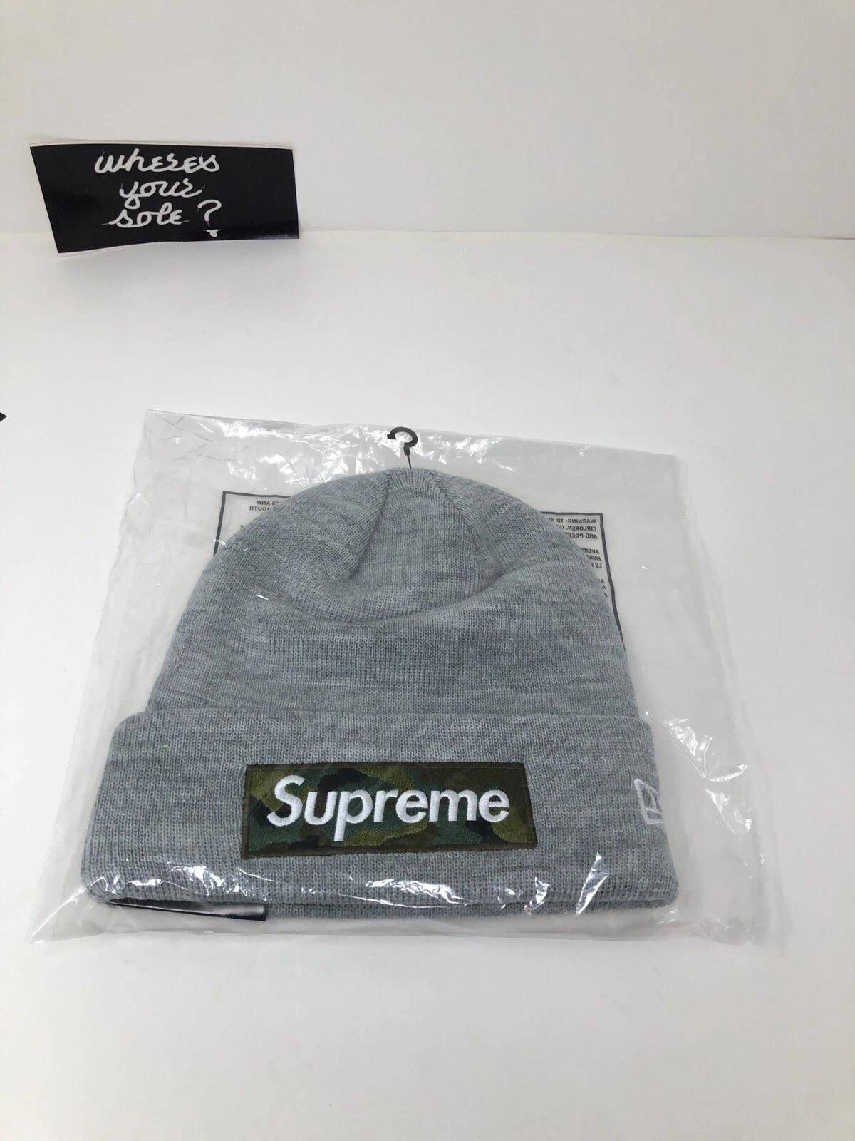 Supreme New Era Box logo Beanie chapeau bruyère gris gris gris neuf DS FW23
