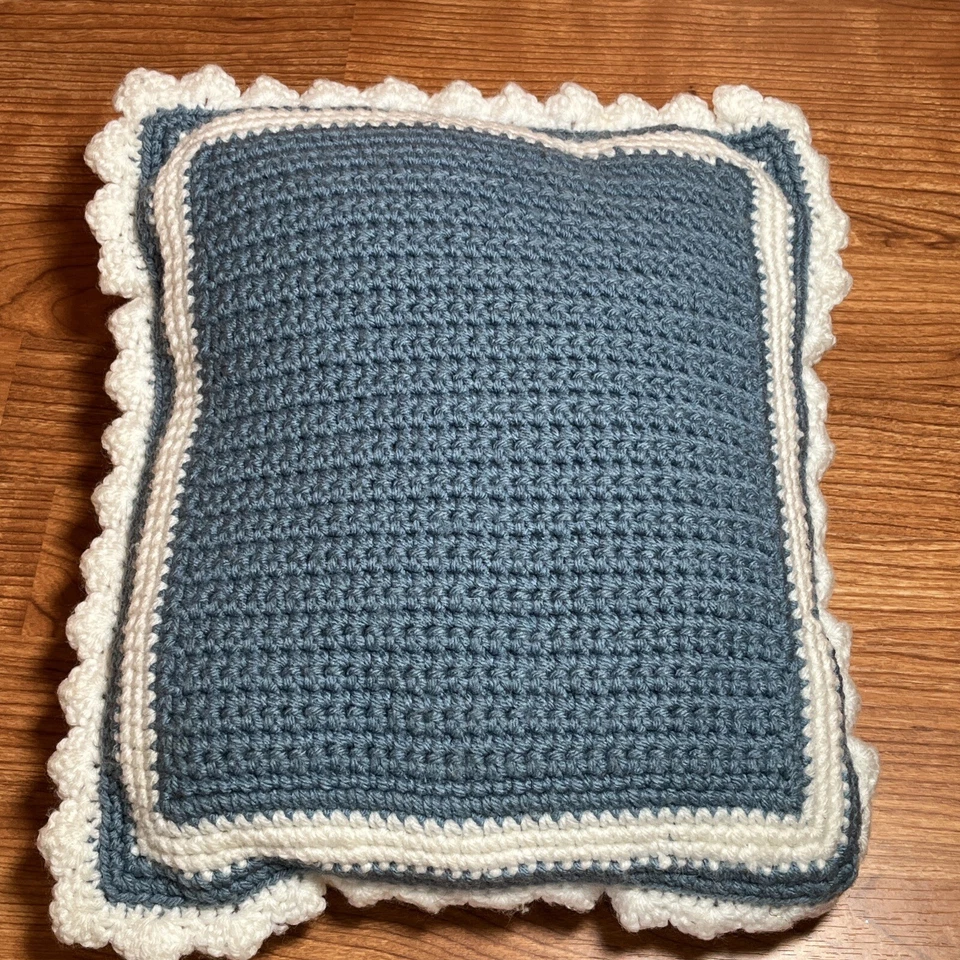 Handmade Crocheted Christmas Throw Pillow Snowman Blue 10" x 12" - Image 2 of 4