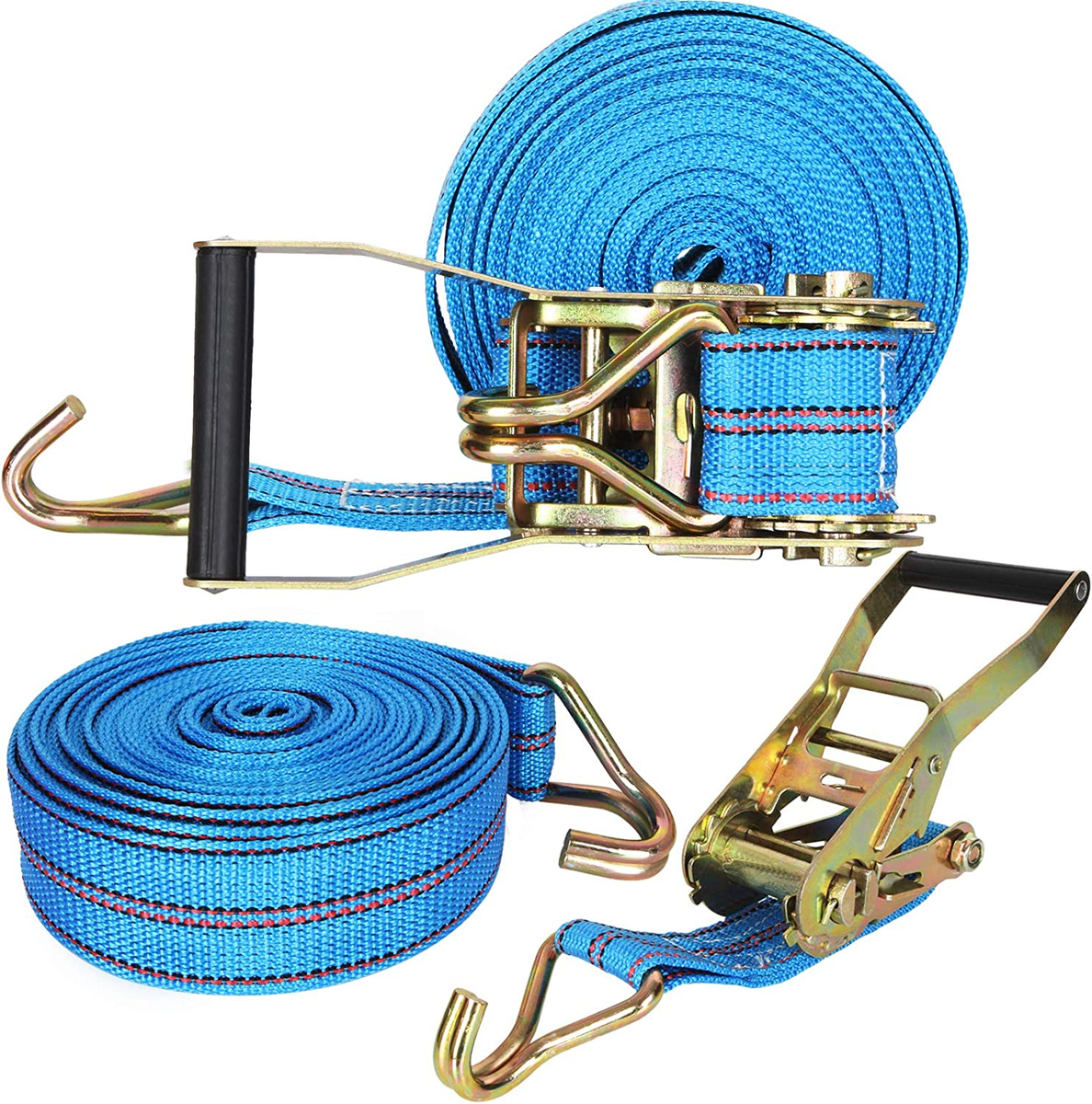 2-Pack Heavy Duty Ratchet Straps - 2 Inch X 33 Feet, 10,000 Lb Break Strength, Double J Hook Tie Downs For Motorcycles, Cargo, Lawn Equipment