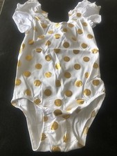 Flutter Sleeve White Metallic Gold Polka Dots Stretch Handmade Size XL 6/7 New