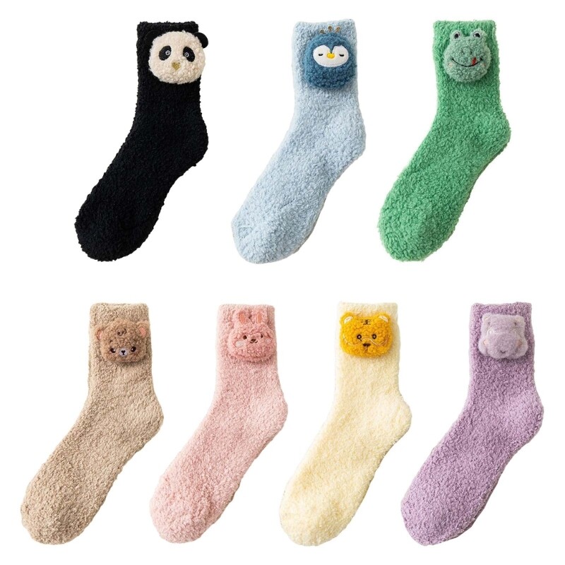 Womens Fuzzy Plush Slipper Socks 3D Stuffed Animal Warm Fleece Socks