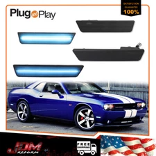 For 08-14 Dodge Challenger Smoke Front Rear Ice Blue LED Side Marker Lights 4PCS