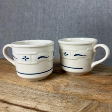 Longaberger Pottery Woven Traditions Heritage blue Set of 2 Mugs 3" made in USA