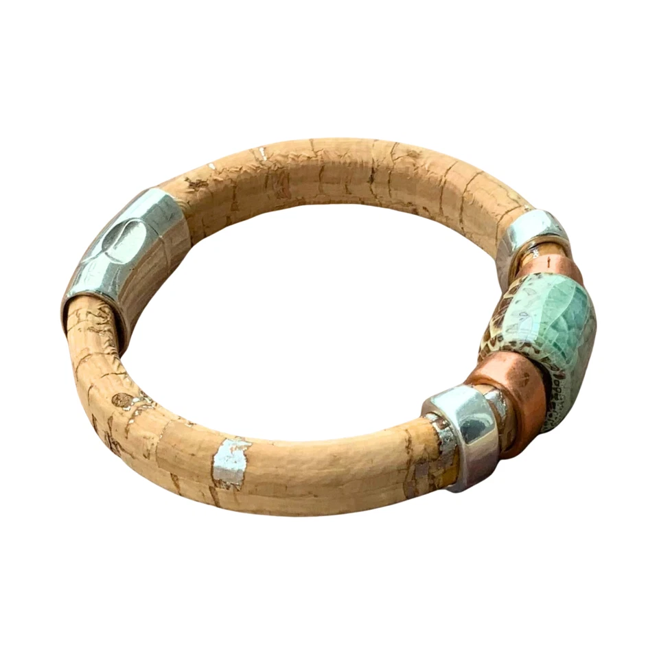 Artisan Cork on Leather Mixed Metals Ceramic Bracelet - Image 2 of 4