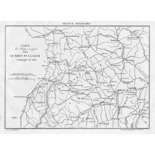 GERMANY Rhine & Lech River - Antique Map 1836