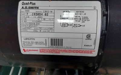 AO SMITH 1/2 HP 3600 J56C TE SINGLE PHASE B888 LOCATION F-2