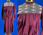 Victorian Youth Girl Burgundy Red Cotton White Tambour Embroidery Net Lace Dress — photo 1
