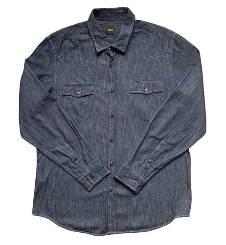 Hugo Boss Shirt Blue Mens XL Denim Western Cowboy Button Up Ritual