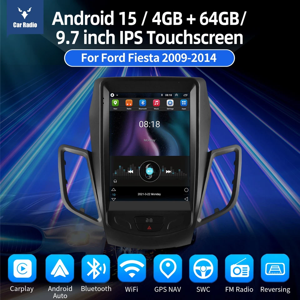 4+64G Para Ford Fiesta 2009-2016 9.7"" Android 15 Radio Coche Estéreo WIFI BT FM+AHD Foto 2 de 4