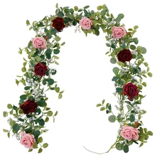 5.91FT Artificial Eucalyptus Garland with Flowers, Fake Rose Gypsophila, Faux...