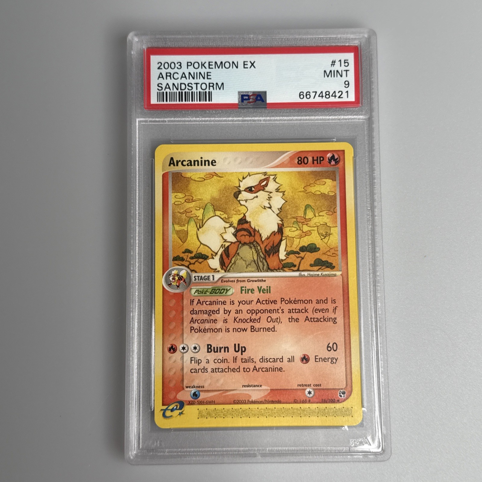 PSA 9 MINT 2003 Pokémon Rare 15/100 Arcanine Sandstorm EX