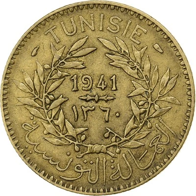 [#198951] Tunesien, Anonymous, 2 Francs, 1941/AH1360, Paris, Aluminum-Bronze, SS - Bild 1 von 2