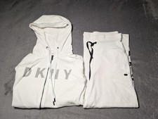DKNY Sport White/Black Stipe Matching Set XS/S Hoodie Wide Leg Sweatpants