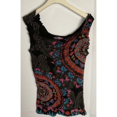 Desigual Womens Black Multi Paisley Mandala Cotton Top M31T2439 Size M