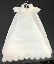 Vintage Baby White Christening Baptism Gown, Slip  Bib Short Sleeve Delicate