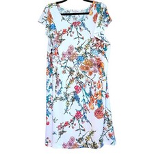 Harlow & Rose Womens Size 2X White Colorful Floral Short Sleeve Dress W/ Ruffles