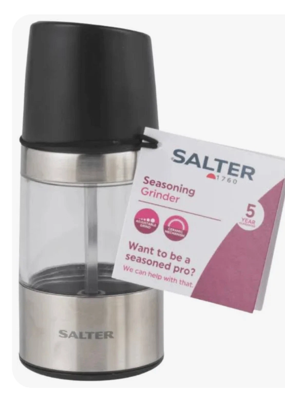 Grinder Salt Pepper Spice Seasoning Mill Manual Stainless Steel 14.2 cm Clear
