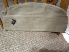 WWII ERA MARINES GARRISON CAP KHAKI WITH EAGLE GLOBE ANCHOR PIN SIZE 7 1/8