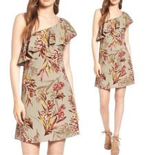 ASTR The Label One Shoulder Mini Dress multi island floral Light Olive Small