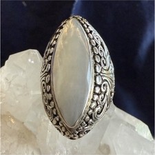 Sterling Silver Ring Marquise Mother of Pearl Ornate Design 925 Hallmarked