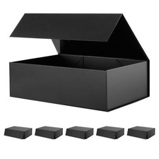 6 Large Gift Boxes with Lids 13.5x9x4.1 Inches, Black Groomsmen Proposal Gift...