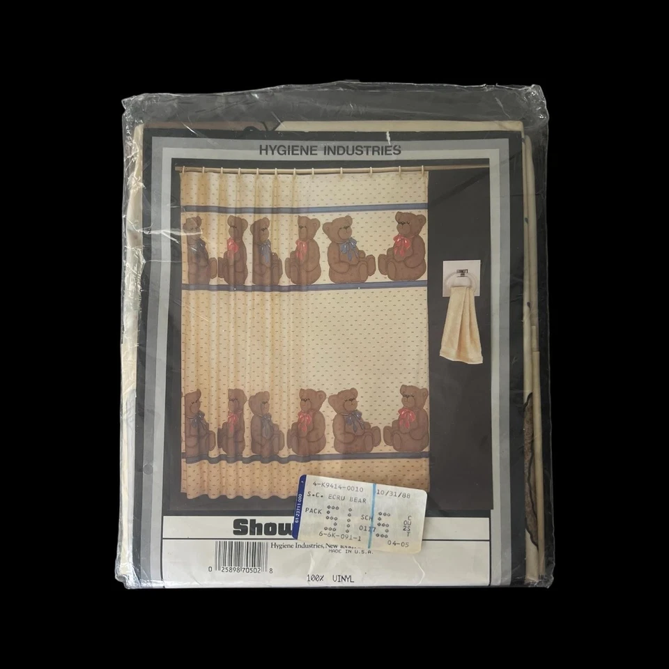 Cortina de ducha vintage Hygiene Industries 70x72 Trevor crudo oso 100 % vinilo EE. UU. Foto 2 de 4
