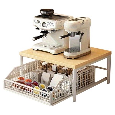 Space-Saving Shelf Coffee Maker Stand Sturdy Hardwood Shelf White Q9M31228