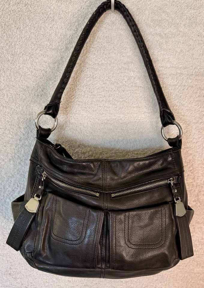 B. Makoswky Women's Soft Leather Hobo Bag, Biker Chick Zipper Pockets - Image 2 of 4