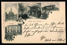 Tarjeta postal Ostrava / Sajonia, iglesia, oficina de correos, escuela y...