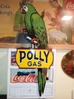 VINTAGE LARGE POLLY PORCELAIN FLANGE SIGN MOTOR OIL GASOLINE PARROT GAS 3FT