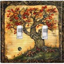 Metal Light Switch Outlet Cover Wall Plate Autumn Leaves Tree Journal FOS146