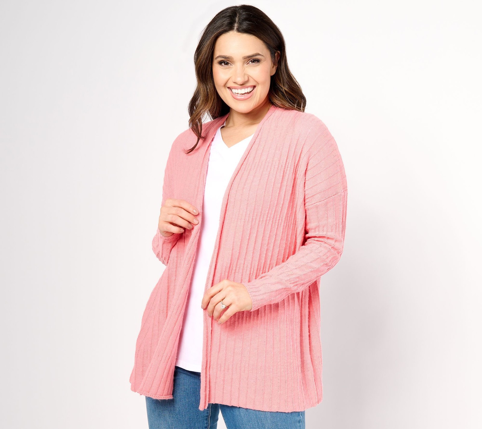 Denim & Co. Women's Top Sweater Sz XL Naturals Linen Blend Open Pink A662490