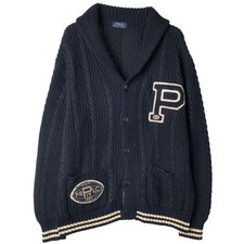Vintage Ralph Lauren POLO RALPH LAUREN cable knit shawl collar lettered knit...