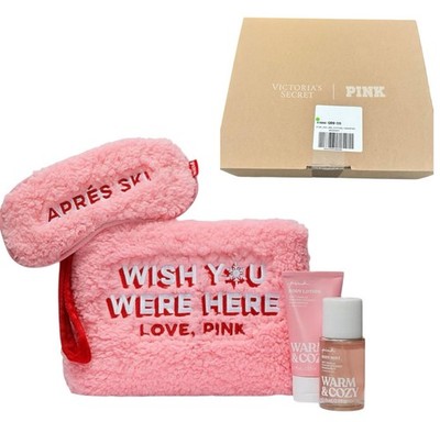 Victoria's Secret Pink Warm & Cozy ''Wish You Were Here'' Fleece Bag Gift Set, New