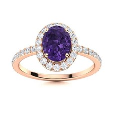 925 Sterling Silver Natural Amethyst Birthday Solitaire with Accents Ring