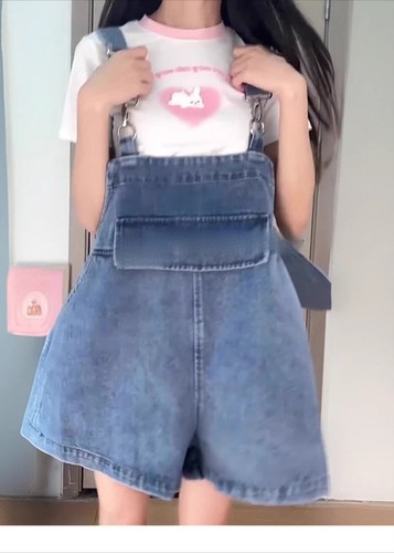 Lady Large Size Sweet Denim Shorts Strappy Shorts Casual Loose Short Summer Cute - Picture 8 of 9
