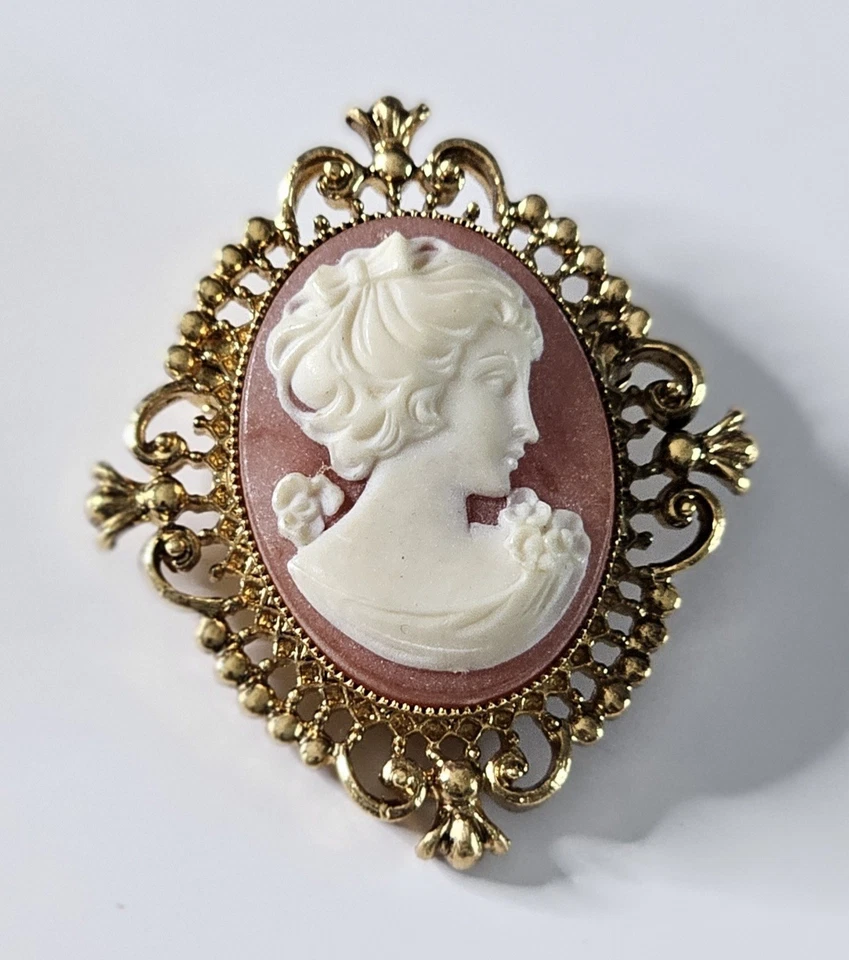 Винтажная модная золотистая брошь Avon с камеей для духов - Изображение 2 из 4