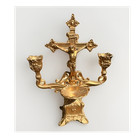Christian Brass Crucifix Holy Water Font with Candle Holders — photo 1